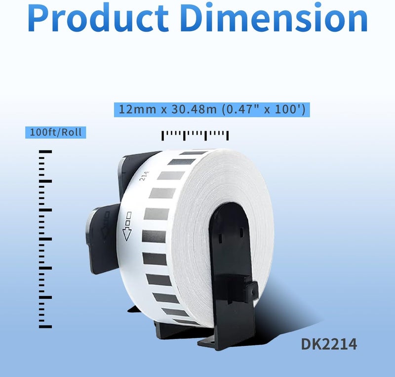AYMSous Compatible 6 Pack DK-2214 Continuous White Label Paper (0.47" x 100'/ (12mm x 30.48m) with 6 Refillable Cartridge Replacement for Brother DK-2214 for QL-700 QL570 QL710W QL800 QL810W QL1060N - Image 2